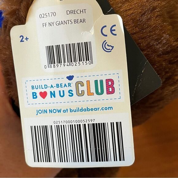 NWT Build A Bear NFL New York Giants Plush Bear Brown Red Blue - Picture 12 of 14